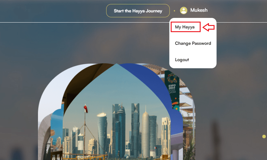 Select “My Hayya” Option - Qatar Tourist Visa